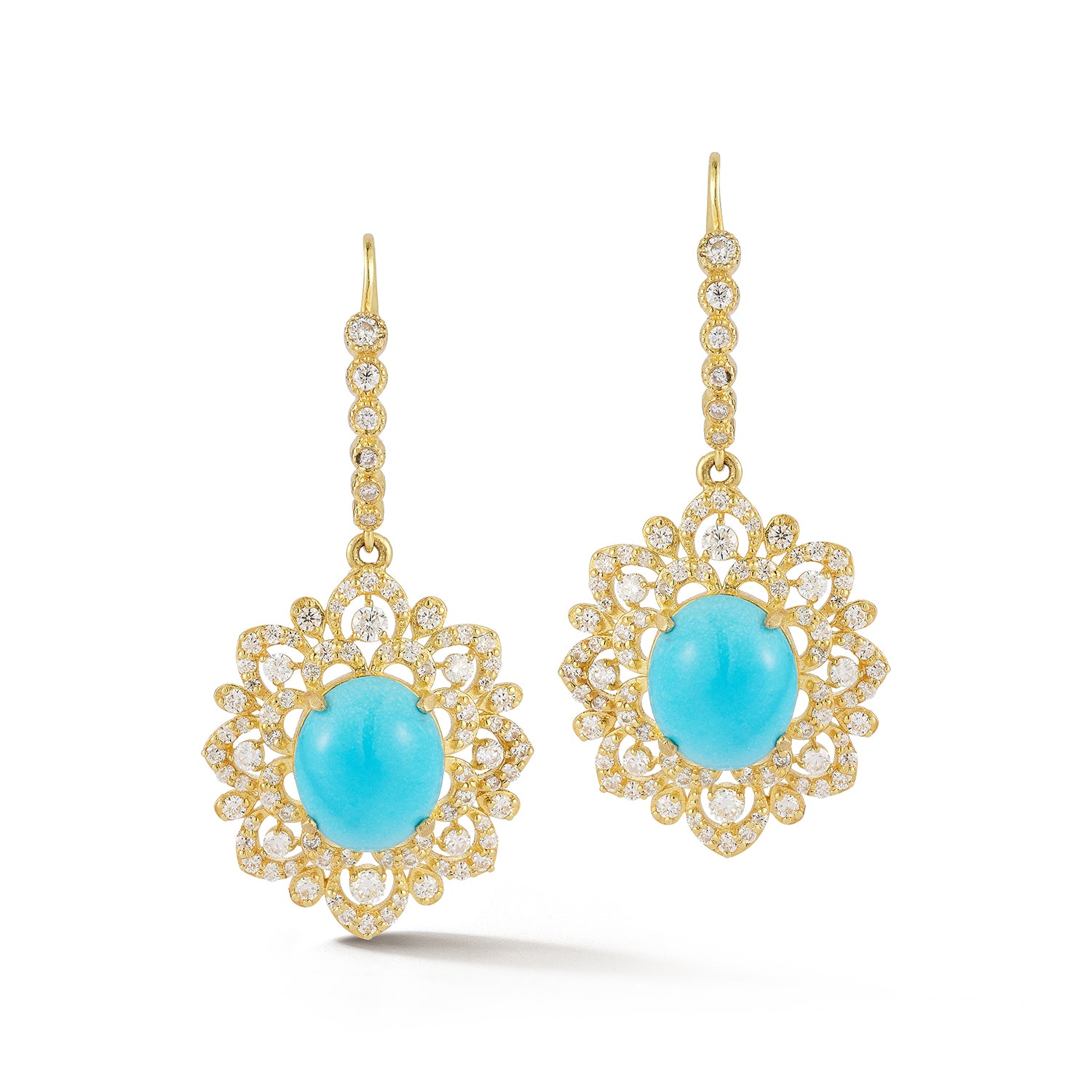 Oval Lattice Earrings with Turquoise & Diamonds