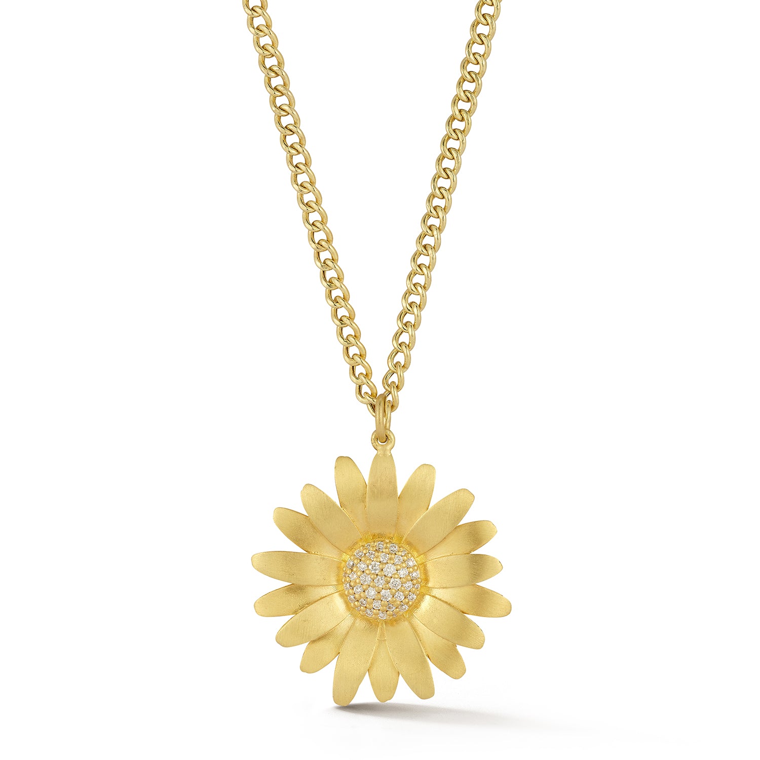 Large Gold Daisy Necklace with Diamonds