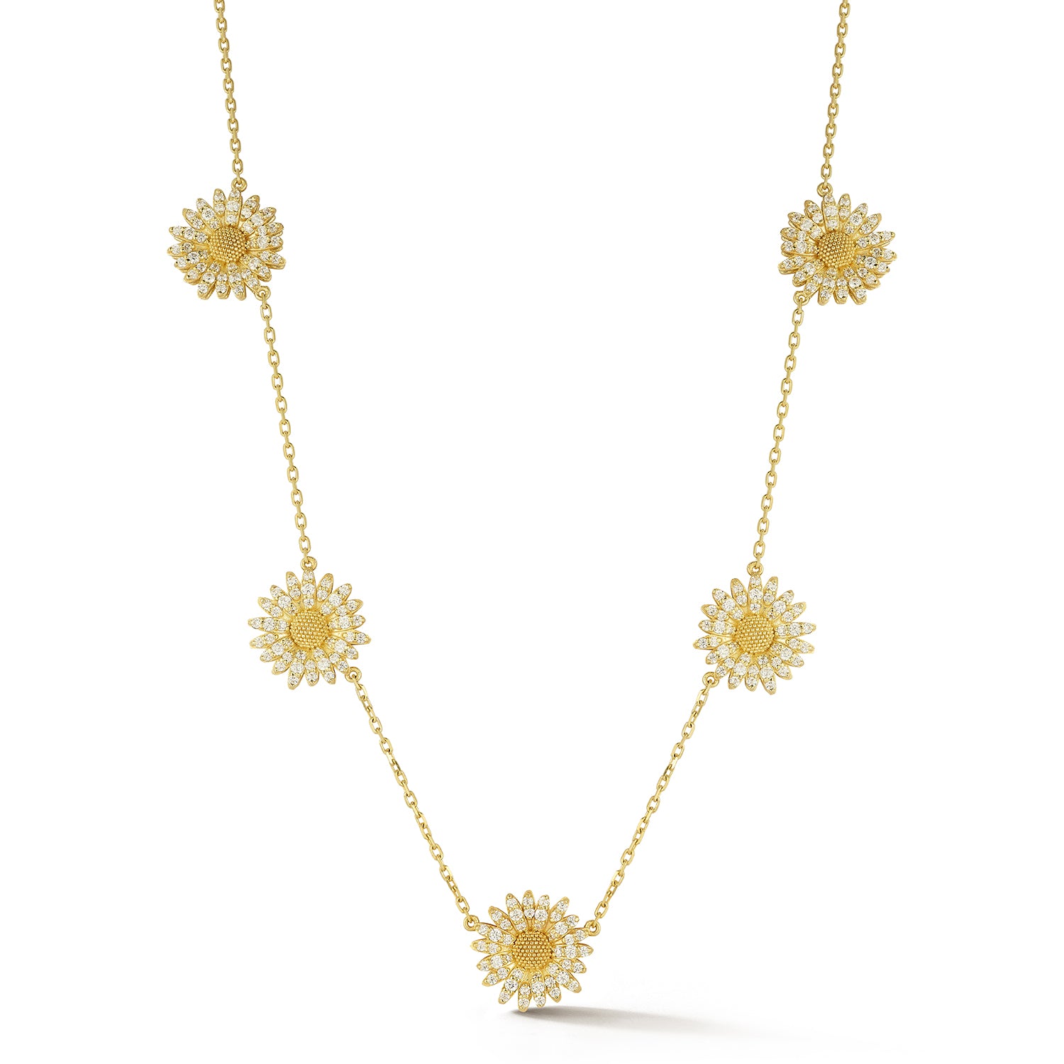 Small Daisy Station Necklace with Diamonds