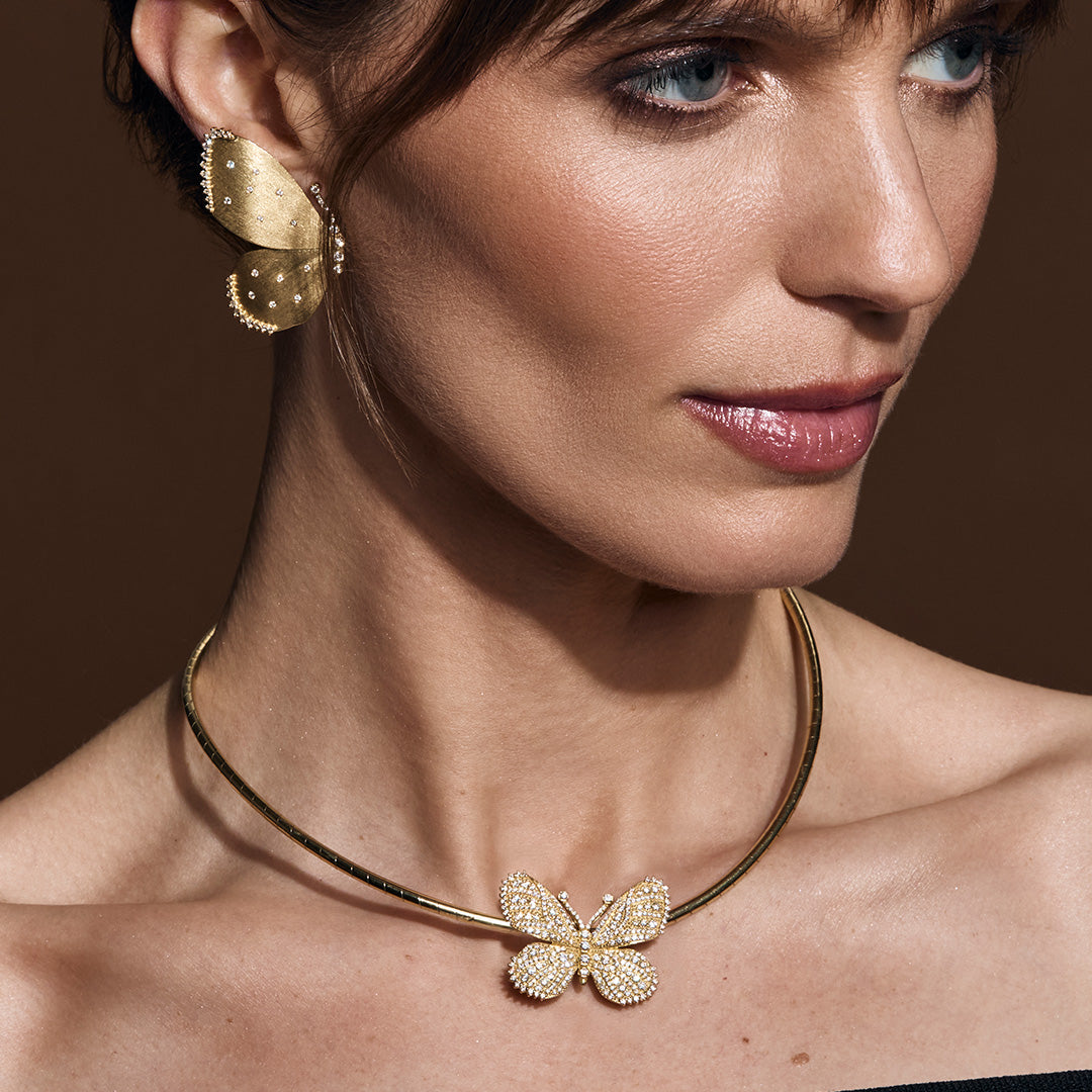 Large Scattered Diamond Butterfly Wing Earrings