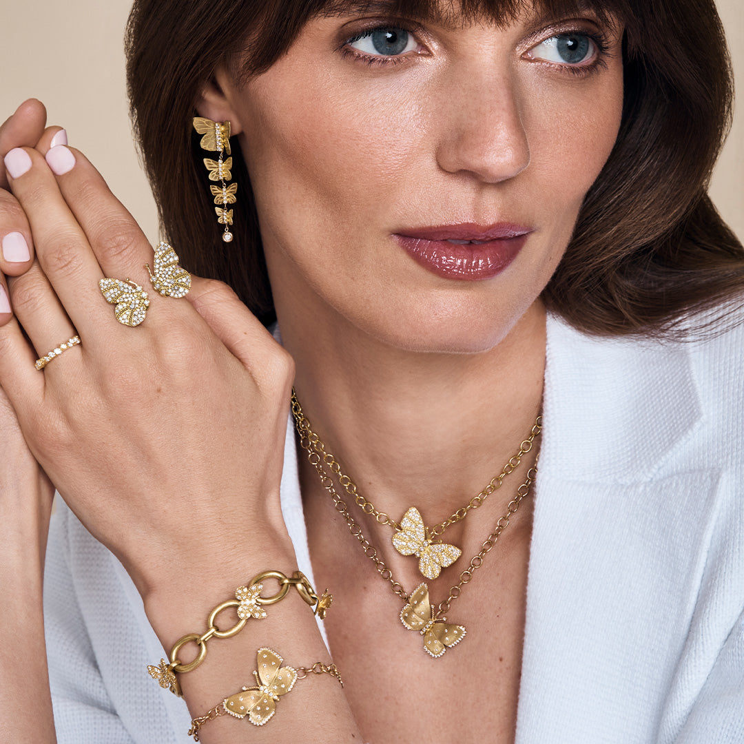 Gold Cascading Butterflies Diamond Earrings