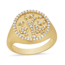 Small Tree of Life Signet Ring with Diamonds