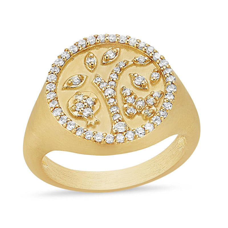 Small Tree of Life Signet Ring with Diamonds