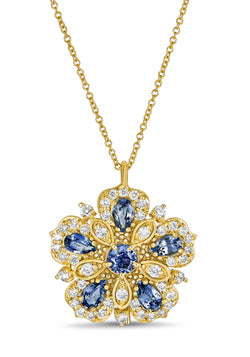 Ceylon Sapphire & White Diamond Large Flower Necklace