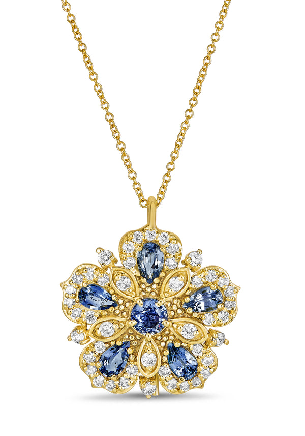 Large Jasmine Bloom Necklace with Ceylon Sapphires & Diamonds