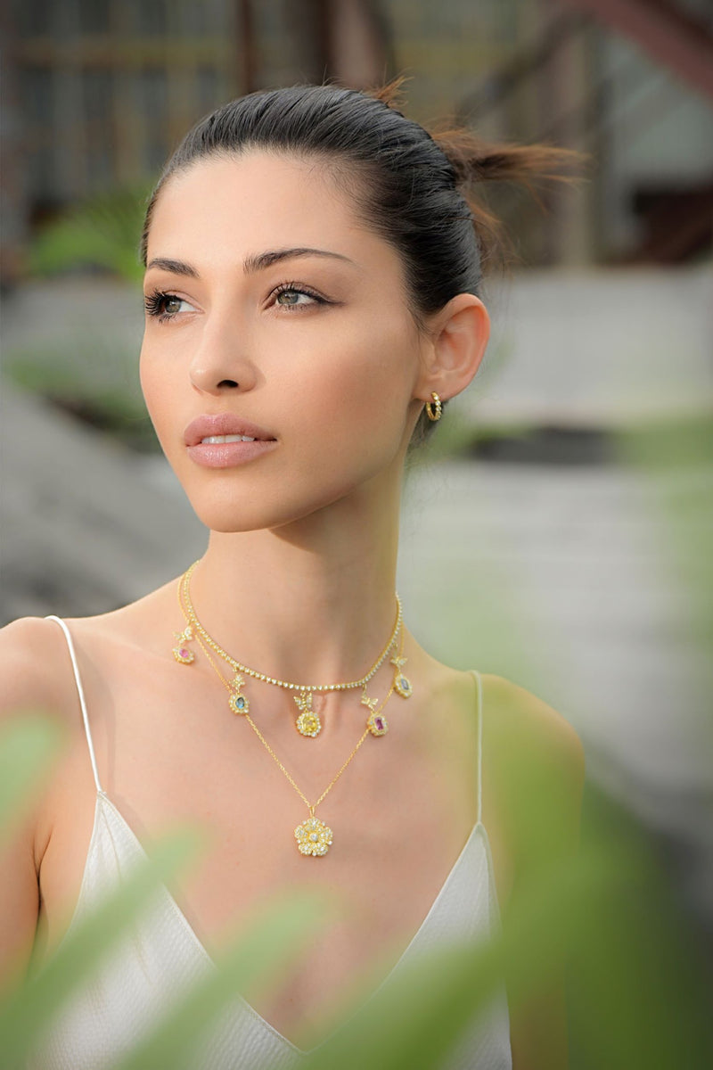White Diamond Large Flower Necklace