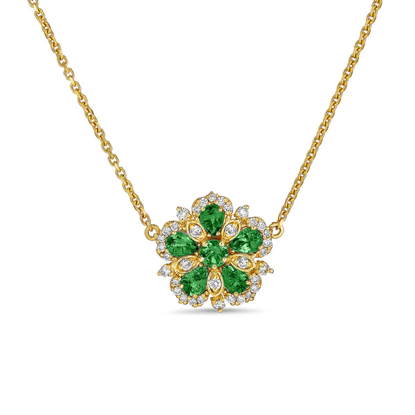 Emerald & Diamond Small Flower Necklace