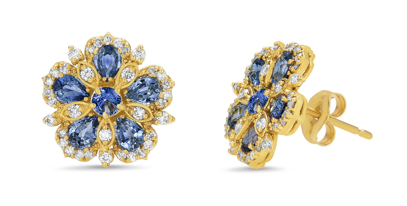 Small Jasmine Bloom Earrings with Ceylon Sapphire & Diamonds