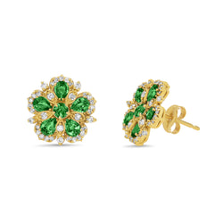 Small Jasmine Bloom Earrings with Emerald & Diamonds