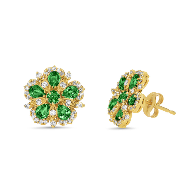 Emerald & Diamond Small Flower Earrings