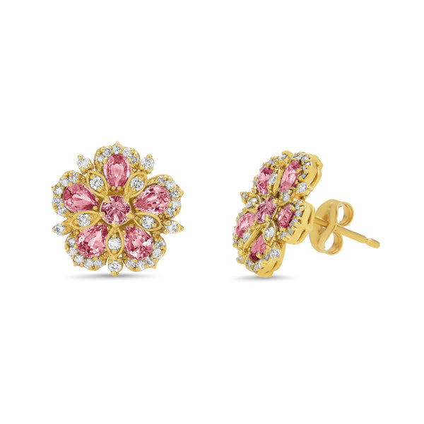Small Jasmine Bloom Earrings with Pink Sapphire & Diamonds