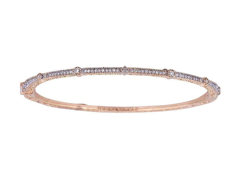 Tanya Farah Fine Jewelry | Diamond Petite Rose Gold Bangle with Circle and Square Bezel Stations