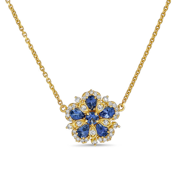 Ceylon Sapphire & Diamond Small Flower Necklace