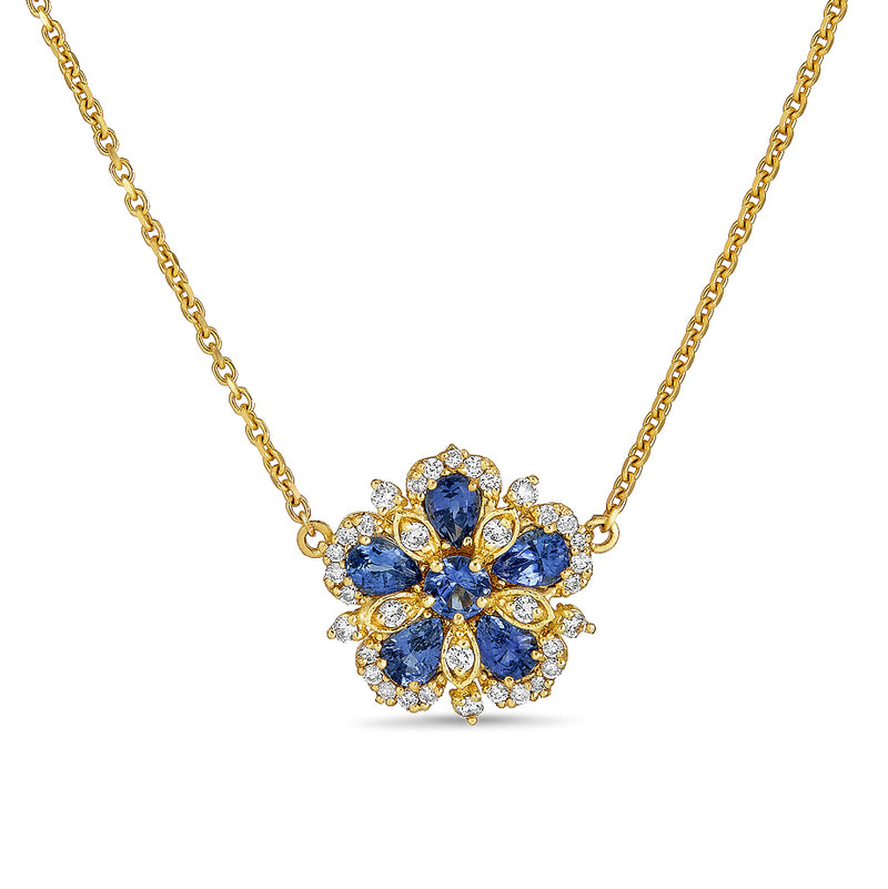 Small Jasmine Bloom Necklace with Ceylon Sapphire & Diamonds