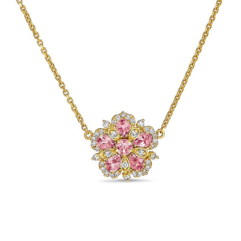 Pink Sapphire & Diamond Small Flower Necklace