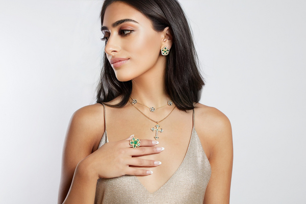 Small Jasmine Bloom Station Necklace with Ceylon Sapphires & Diamonds