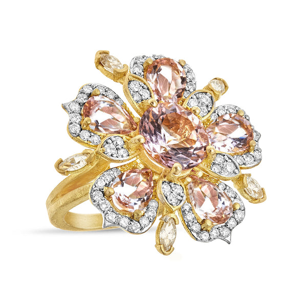 Pink Morganite & Diamond Flower Cocktail Ring