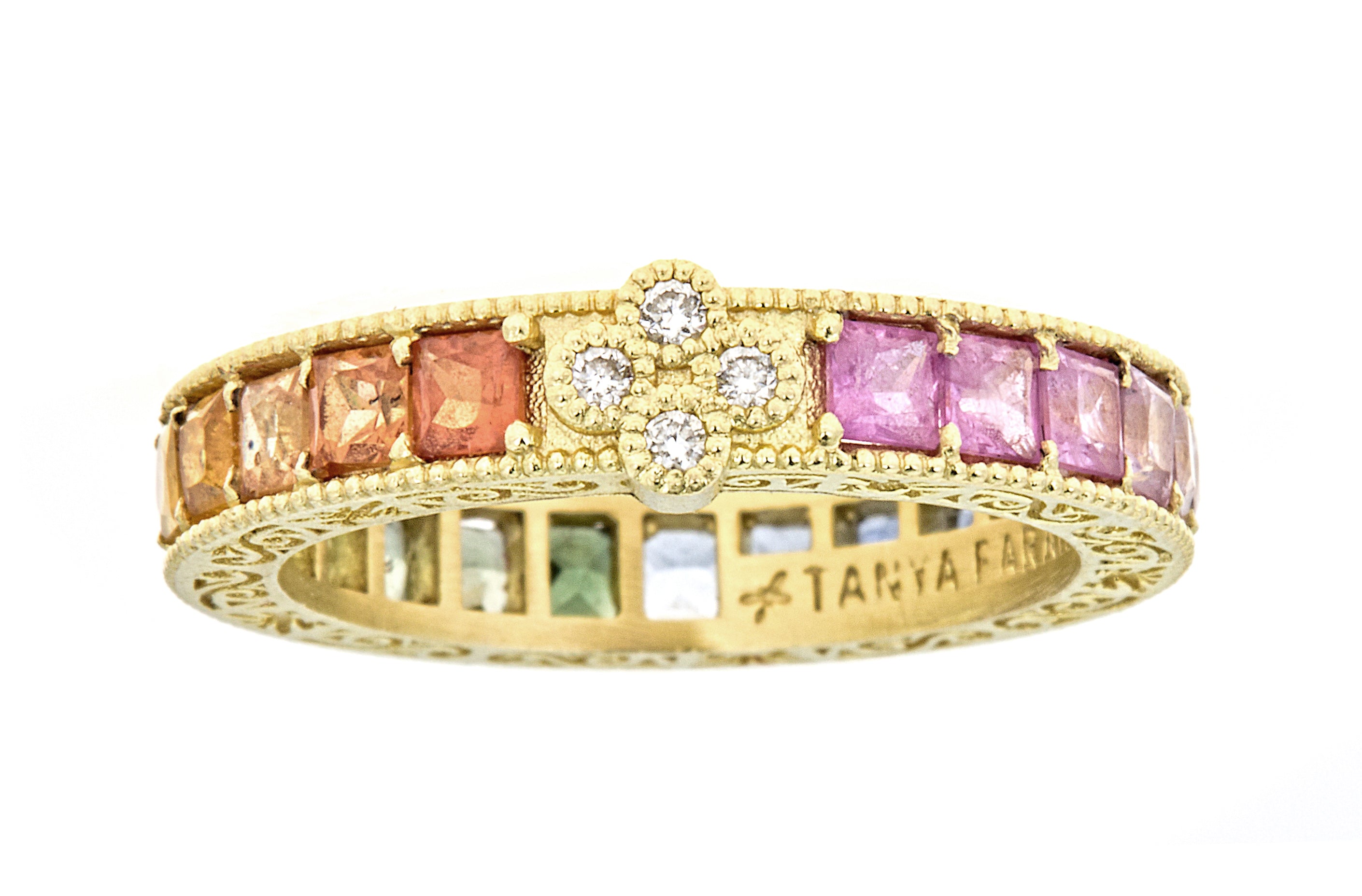 Rainbow Sapphire & Diamond Cluster Stack Ring