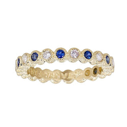 Blue Sapphire & Diamond Bezel Stack Ring