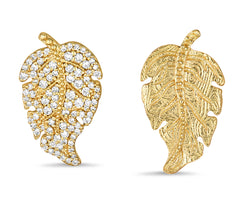 Gold & Diamond Leaf Stud Earrings