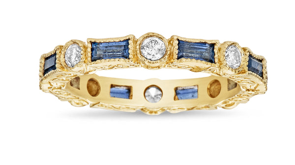 Blue Sapphire Baguette & Diamond Stack Ring