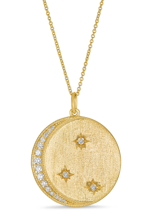 Diamond Moon & Stars Disc Necklace