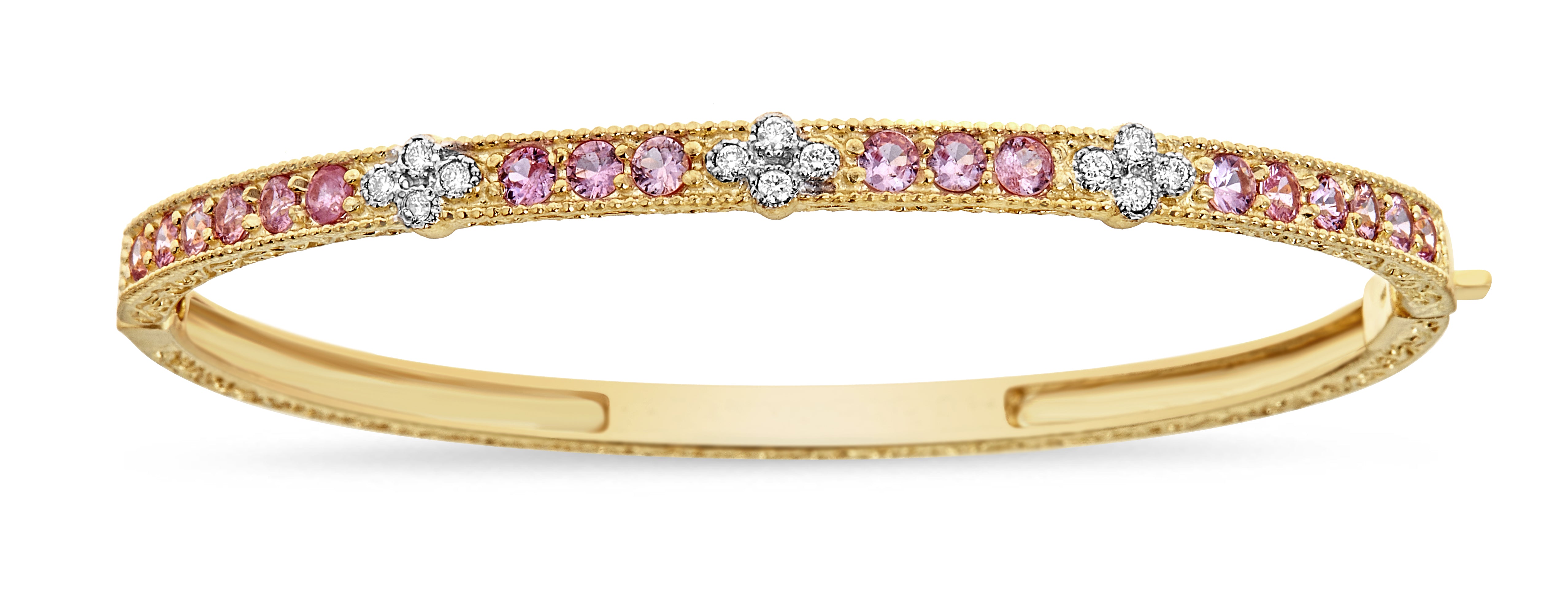 3 Cluster Pink Sapphire & White Diamond Bangle