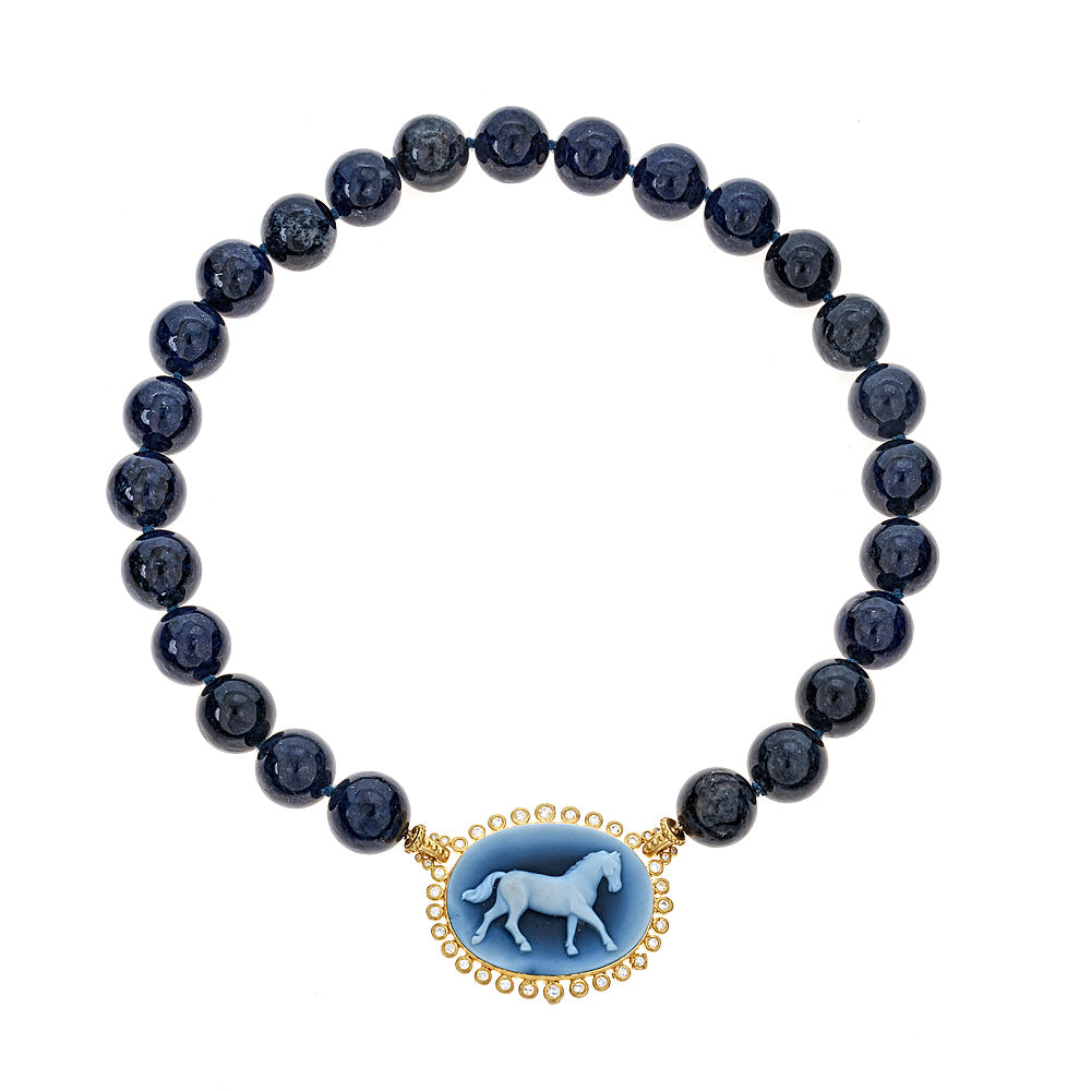 Horse Cameo Diamond & Kyanite Necklace