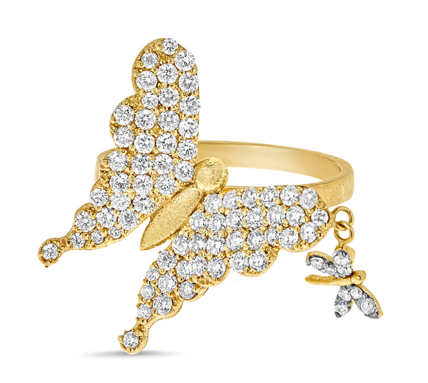 Diamond Butterfly Ring with Dragonfly Accent