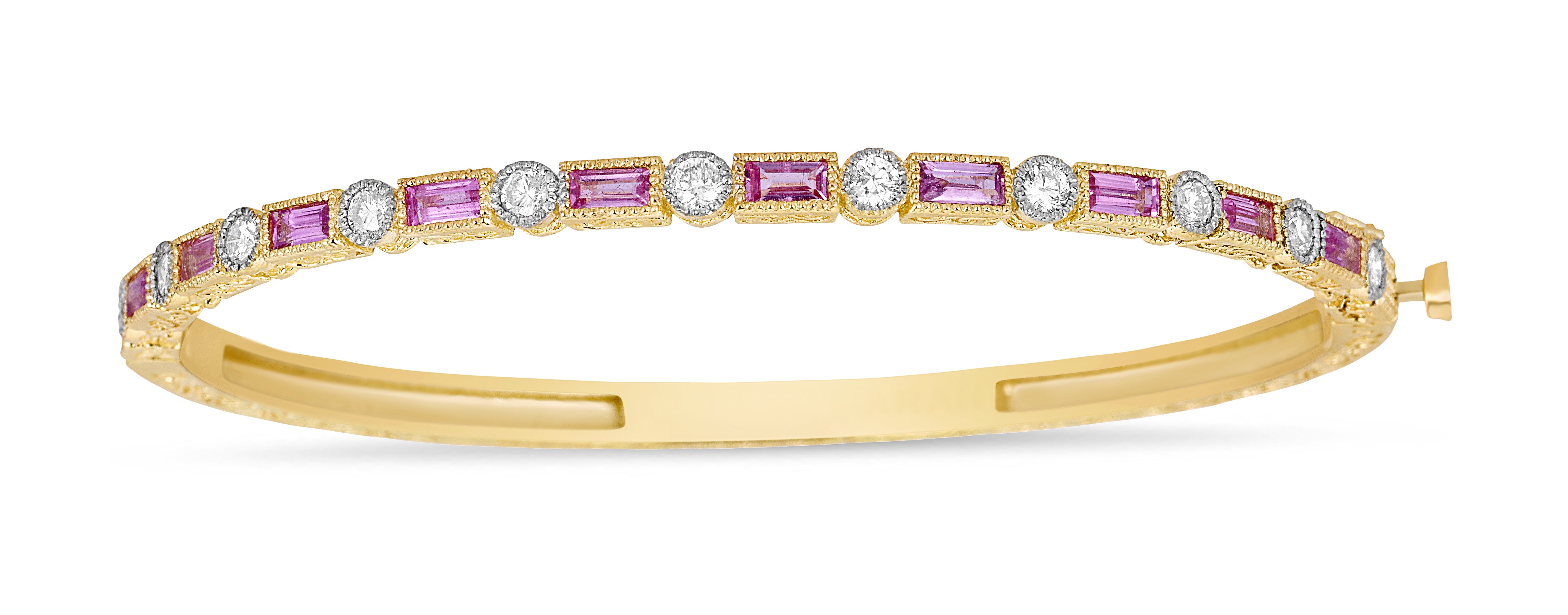 Pink Sapphire Baguette & Diamond Bezel Bangle