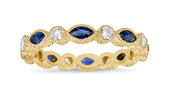 Blue Sapphire Marquise & Diamond Bezel Ring